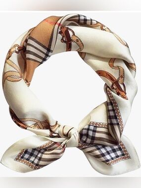 Designer Print Cream & Tan Patterned Neck Scarf